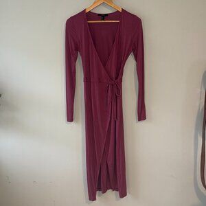 Forever 21 Mauve Pink Ultra Soft and Stretchy Wrap Midi Dress with Bow Tie S